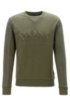 Mixed-material slim-fit sweatshirt with curved logo, Dark Green
