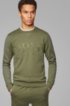Mixed-material slim-fit sweatshirt with curved logo, Dark Green