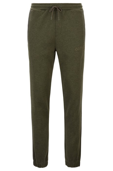 Slim-fit jogging trousers with curved logo, Dark Green