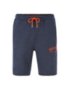 Slim-fit jogging shorts in contrast fabrics with curved logo, Dark Blue