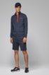 Slim-fit jogging shorts in contrast fabrics with curved logo, Dark Blue