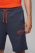 Slim-fit jogging shorts in contrast fabrics with curved logo, Dark Blue