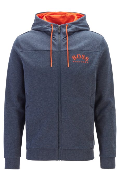 Zip-through hooded sweatshirt with curved logo, Blue