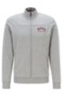 Zip-through sweatshirt in contrast fabrics with curved logo, Light Grey