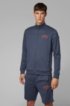 Zip-through sweatshirt in contrast fabrics with curved logo, Open Blue