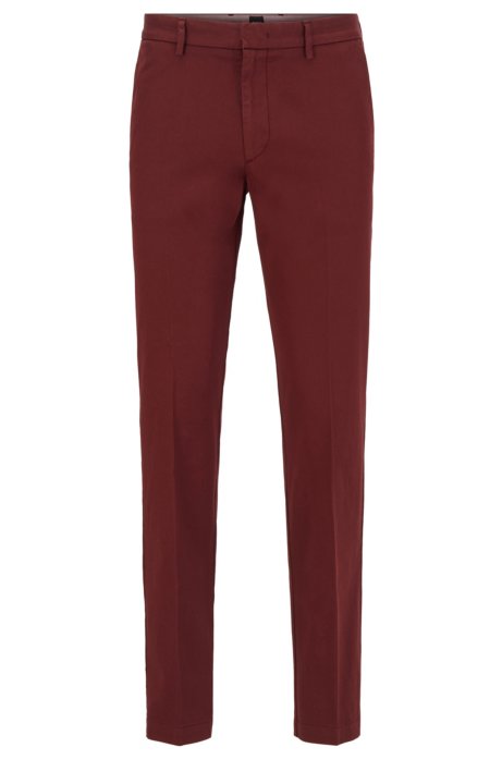 Slim-fit chinos in stretch-cotton gabardine, Dark Red