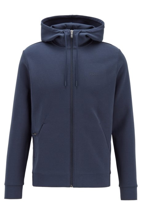 Zip-through hooded sweatshirt with concealed phone pocket, Dark Blue