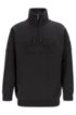 Relaxed-fit sweatshirt with curved logo and drawstring collar, Black