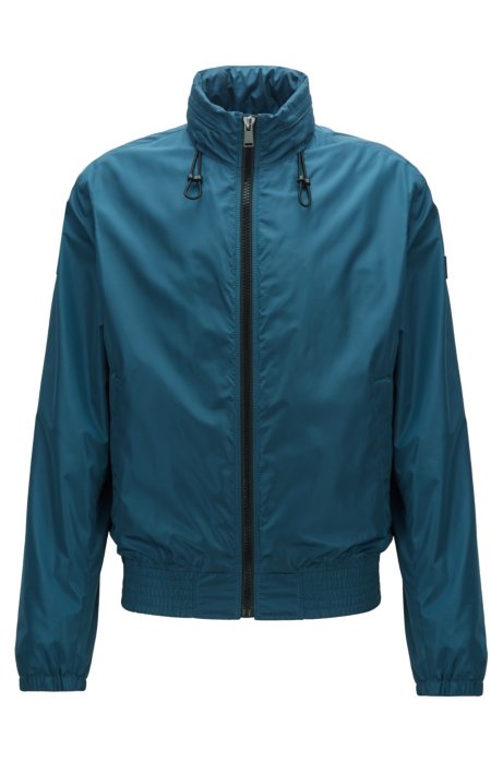 Water-repellent blouson jacket with packable hood, Blue