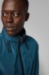 Water-repellent blouson jacket with packable hood, Blue