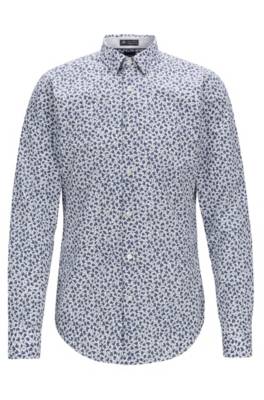 Hugo Boss Slim-fit Shirt With Thomas Mason Floral Print In Dark Blue ...