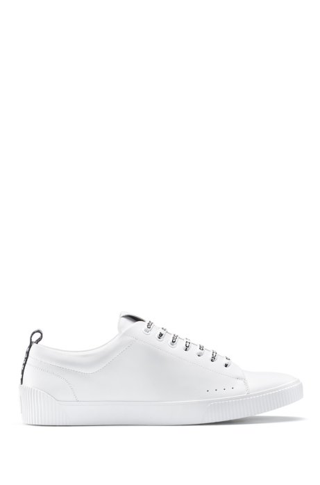 Low-top trainers in nappa leather with logo laces, White