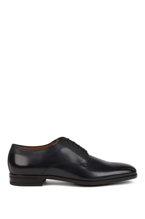 Italian-made Derby shoes in leather with monogram embossing, Dark Blue
