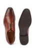Derby shoes in polished leather with laser-cut detailing, Brown