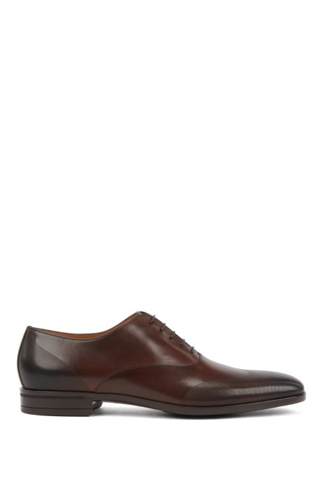 Oxford shoes in burnished leather with laser-cut panels, Dark Brown