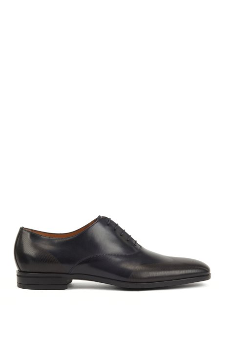 Oxford shoes in burnished leather with laser-cut panels, Dark Blue