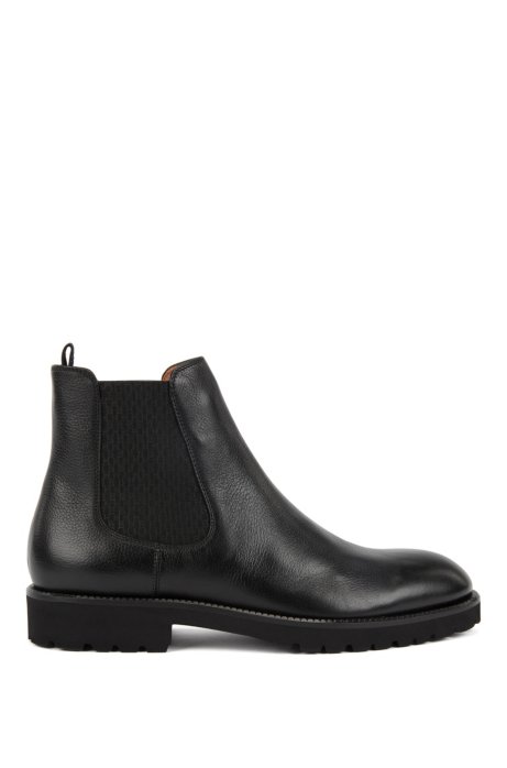 Italian-made Chelsea boots in leather with monogram panels, Black