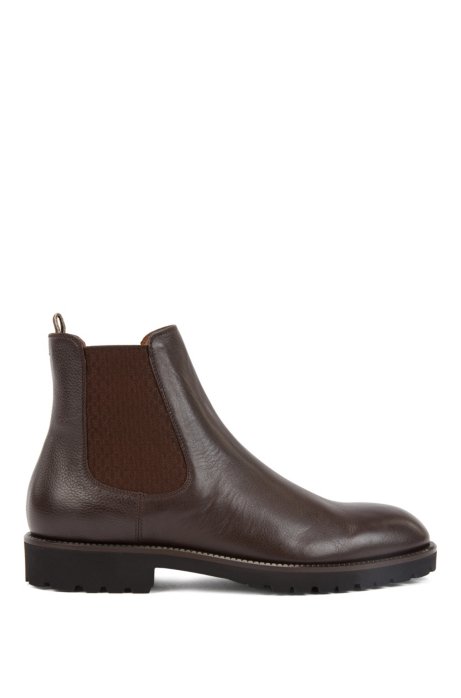 Italian-made Chelsea boots in leather with monogram panels, Dark Brown