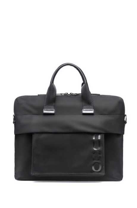 Single document case in nylon gabardine with detachable pocket, Black