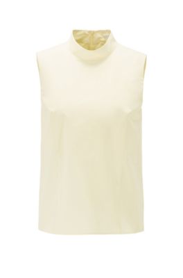 Sleeveless top in paper-touch stretch cotton, Light Yellow