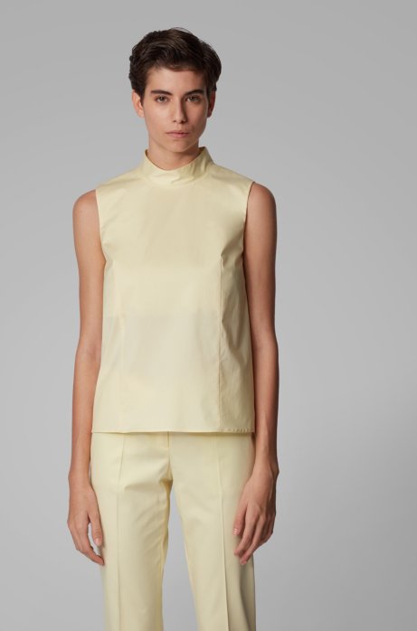 Sleeveless top in paper-touch stretch cotton, Light Yellow