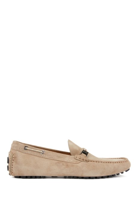 Italian-made moccasins in suede with cord details, Beige