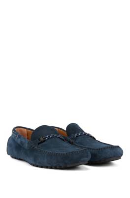 Hugo Boss Italian-made Moccasins In Suede With Cord Details In Blue ...