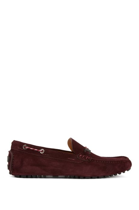 Italian-made moccasins in suede with cord details, Dark Red