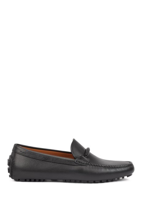 Italian-made moccasins in polished leather with hardware details, Black