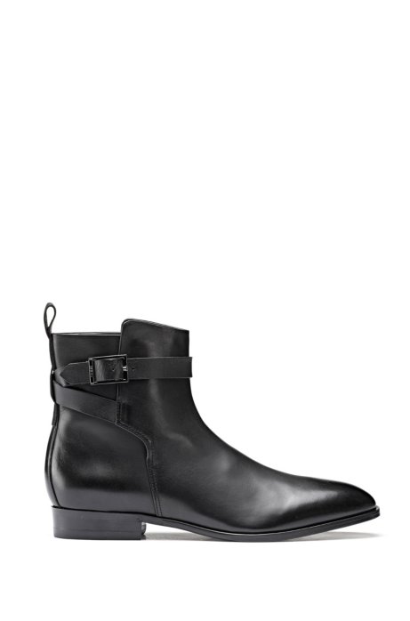 Leather Chelsea boots with buckled ankle strap, Black