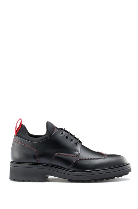 Derby shoes in brush-off leather with lug outsole, Black