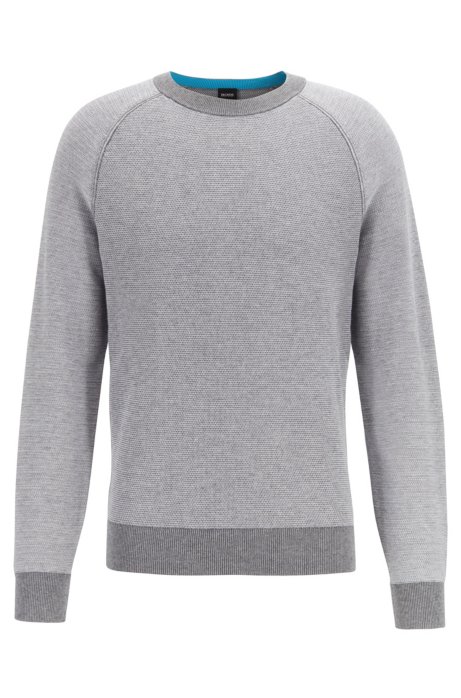 Regular-fit wool-cotton sweater in combination jacquard , Light Grey