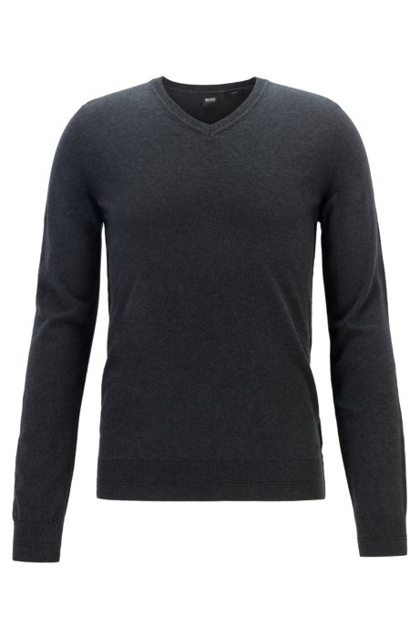 Lightweight melange sweater in cotton with cashmere, Black