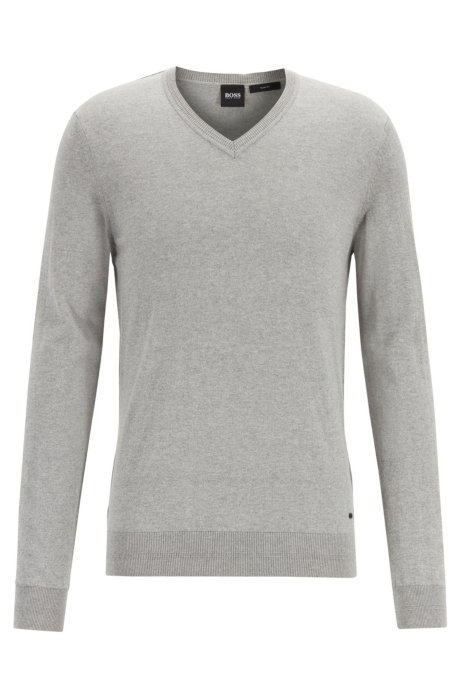 Lightweight melange sweater in cotton with cashmere, Open Grey