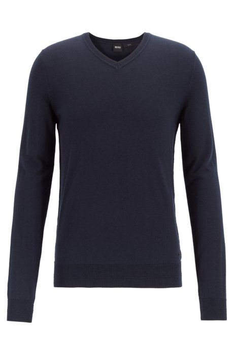 Lightweight melange sweater in cotton with cashmere, Dark Blue