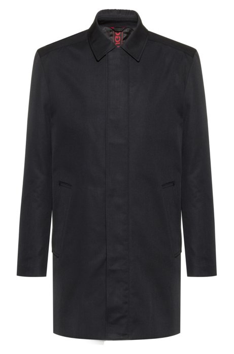 Water-repellent slim-fit car coat with point collar, Black