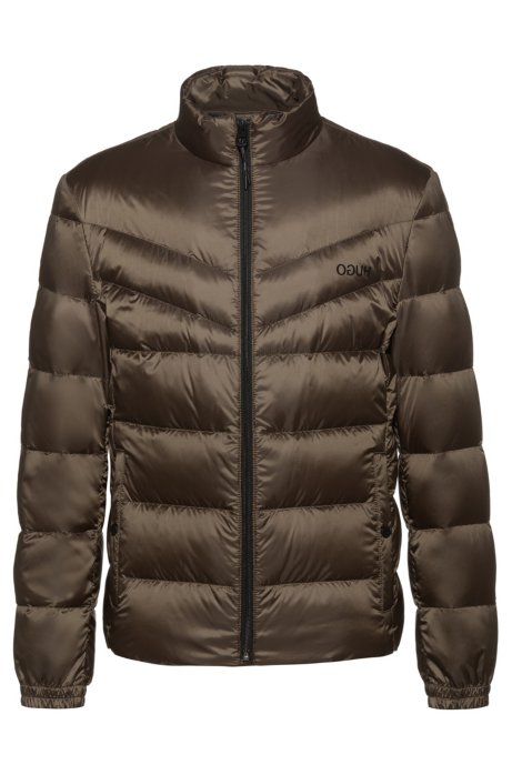Regular-fit water-repellent down jacket with reverse logos, Dark Green