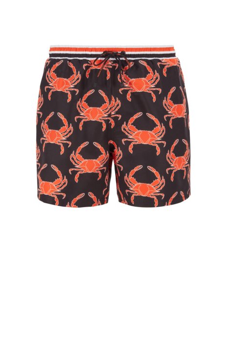 Crab-print swim shorts with elasticated waistband, Black