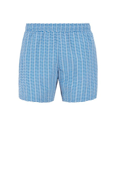Printed swim shorts in quick-dry fabric, Dark Blue