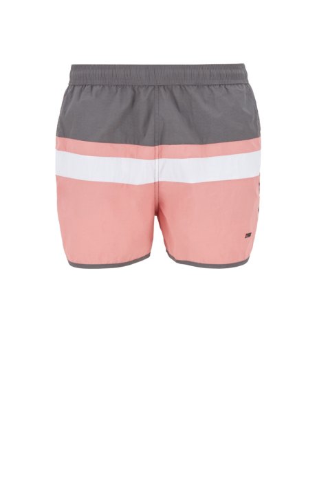 Vintage-inspired swim shorts with placement stripe, Open Grey