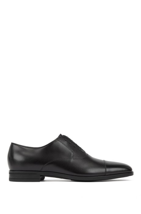 Burnished leather Oxford shoes with monogram embossing, Black