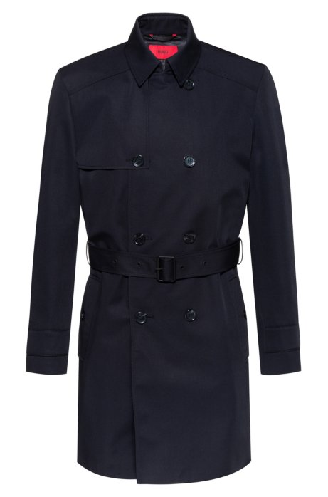 Slim-fit trench coat in water-repellent fabric, Dark Blue