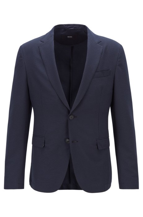 Slim-fit jacket in washable checked seersucker fabric, Dark Blue