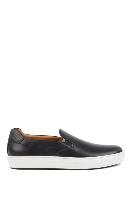 Italian-made slip-on trainers in burnished leather, Black