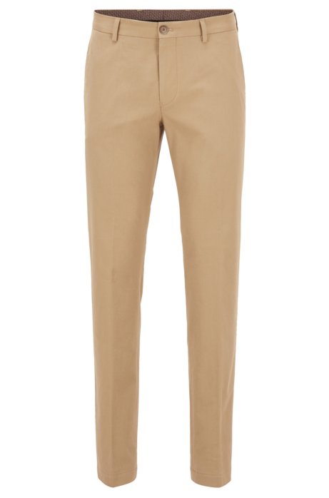 Slim-fit trousers in washed stretch cotton, Light Brown
