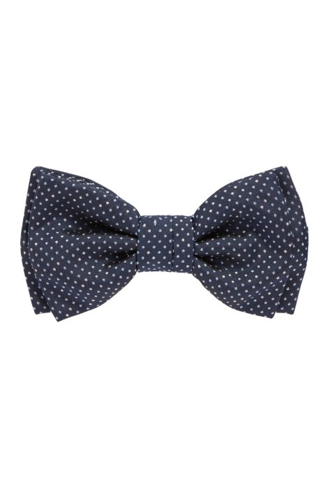 Pre-tied Italian-made bow tie in patterned silk, Dark Blue