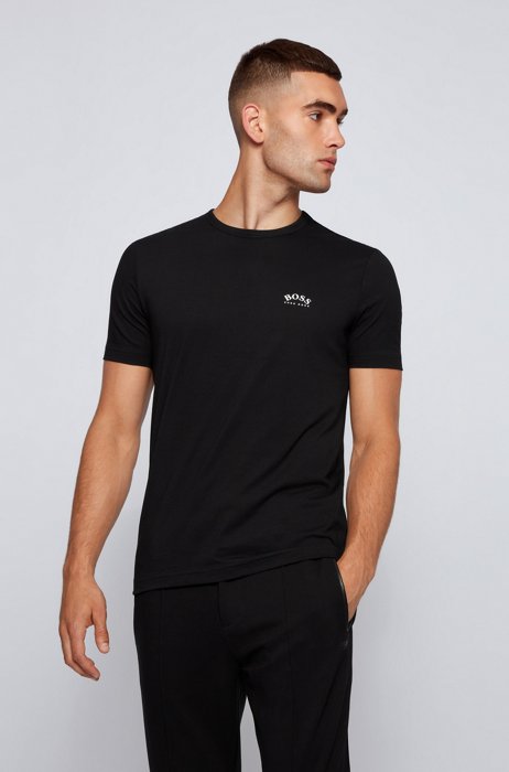 T-shirt en jersey de coton à logo incurvé, Noir