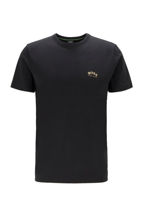 T-Shirt aus Baumwoll-Jersey mit geschwungenem Logo, Schwarz