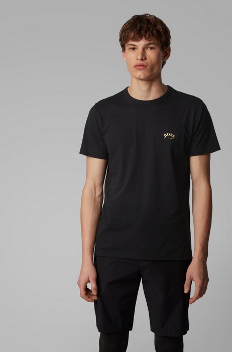 Cotton jersey T-shirt with curved logo, Black