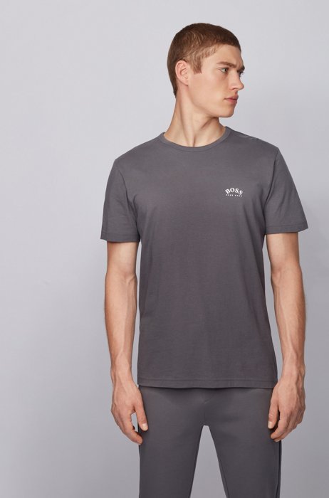 Cotton jersey T-shirt with curved logo, Dark Grey